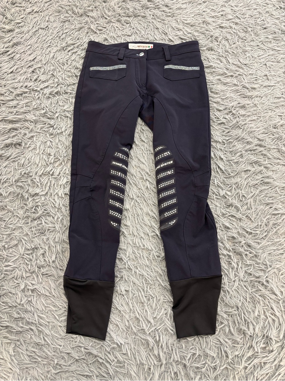Animo Riding Breeches Women’s Navy Hunter Jumper Knee Patch I40 US 24 Equestrian
